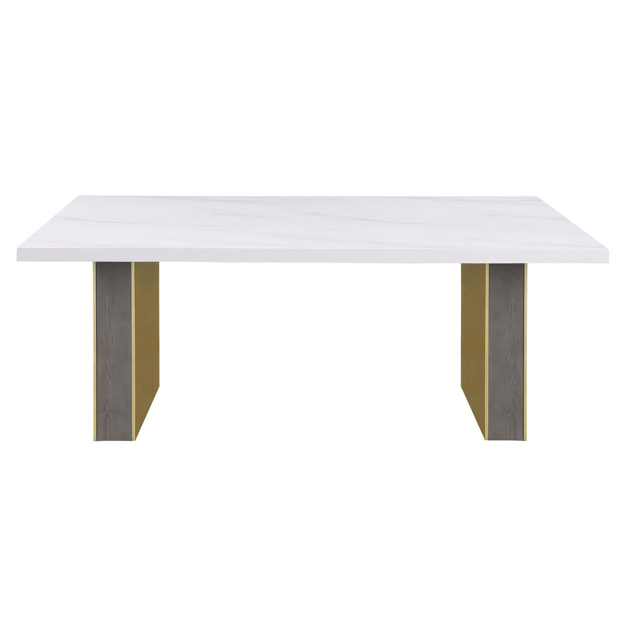 Carla Rectangular Dining Table with Cultured Carrara Marble Top White and Gold