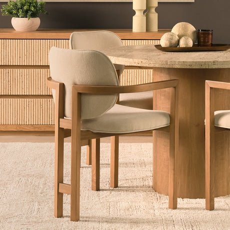 Carlisle Curved Back Cream Chenille Tripod Frame Dining Armchair by Mercana at Eve Furniture