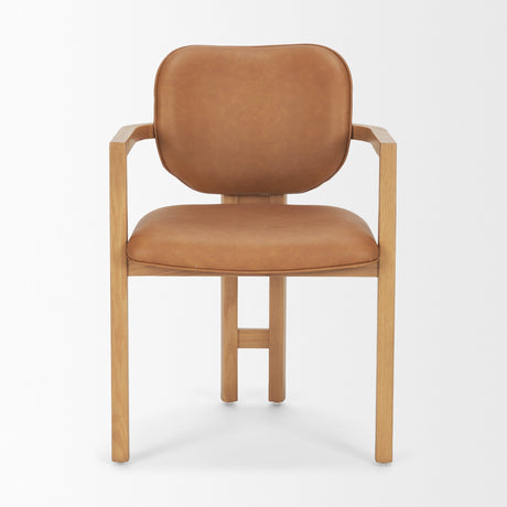 Carlisle Curved Back Tan Leather Tripod Frame Dining Armchair by Mercana at Eve Furniture