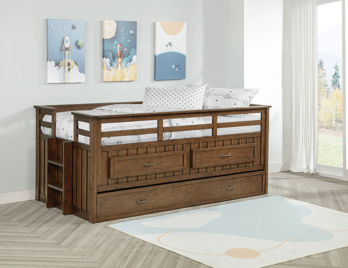 Carlsbad Medium Brown Wood Twin Captains Bed With Trundle by Coaster at Eve Furniture