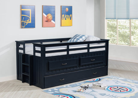 Carlsbad Navy Blue Wood Twin Captains Bed With Trundle by Coaster at Eve Furniture