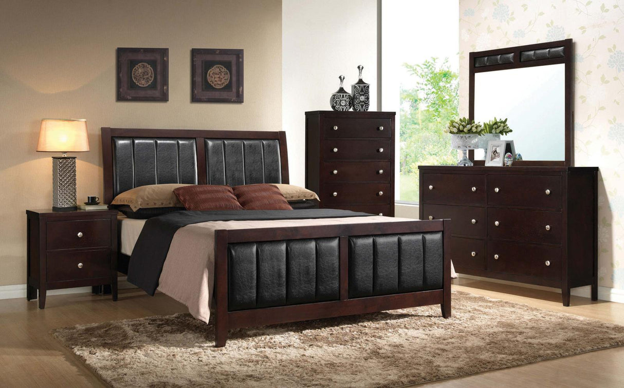 Carlton Cappuccino 4-Piece Eastern King Bedroom Set with Upholstered Headboard