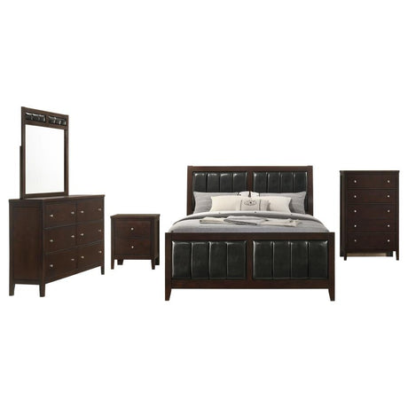 Carlton Cappuccino 5-Piece Queen Bedroom Set with Upholstered Headboard by Coaster at Eve Furniture