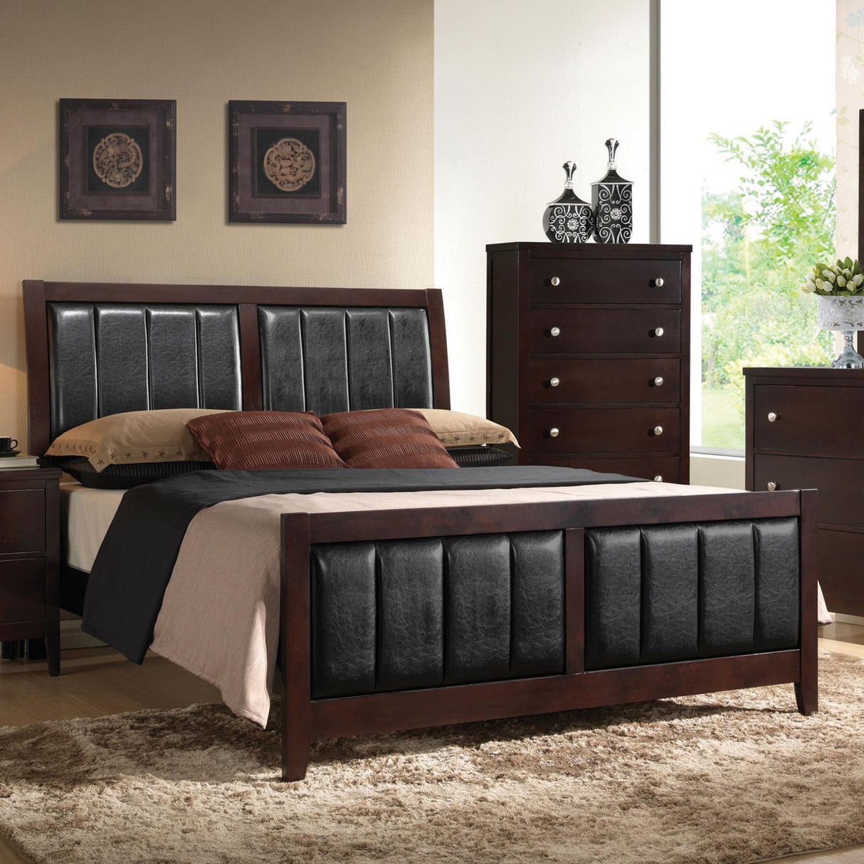 Carlton Cappuccino/Black Queen Upholstered Bed by Coaster at Eve Furniture