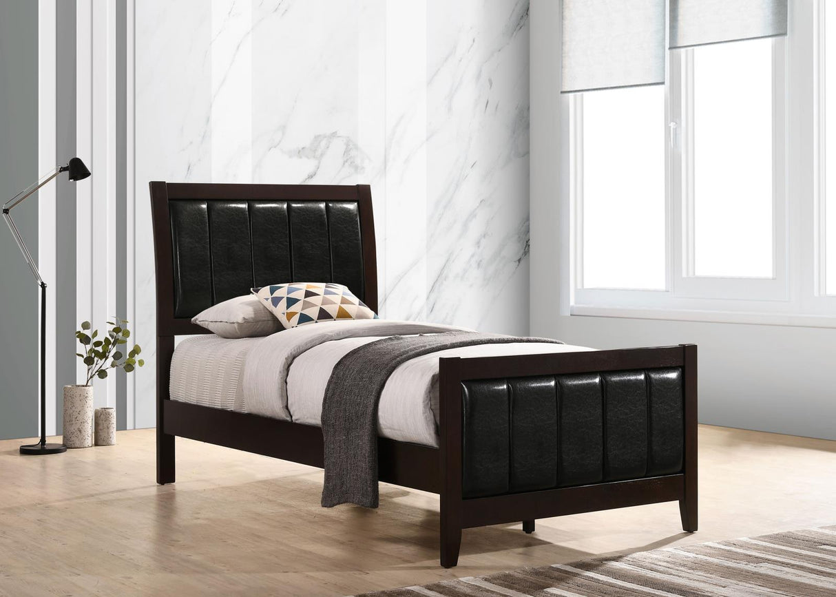 Carlton Cappuccino/Black Twin Upholstered Panel Bed by Coaster at Eve Furniture