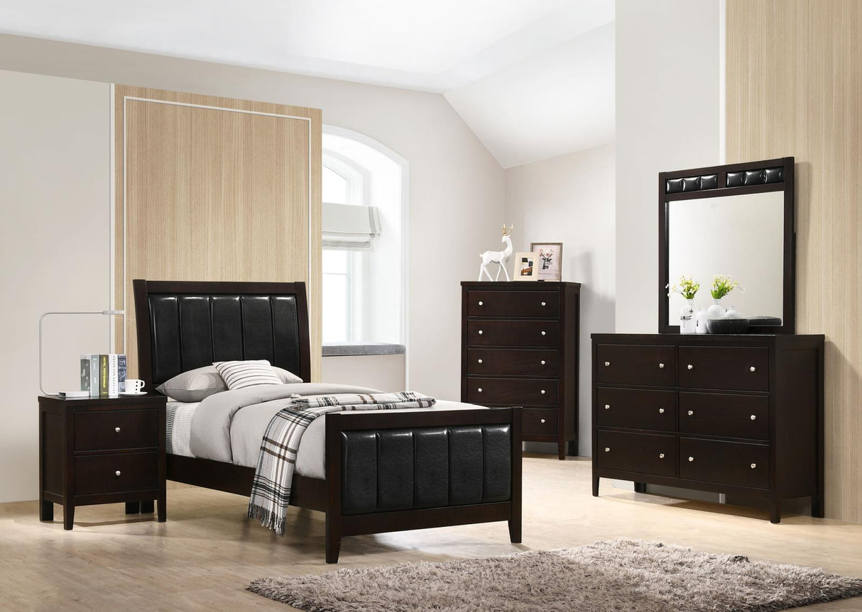 Carlton Twin Upholstered Panel Bed Cappuccino/Black