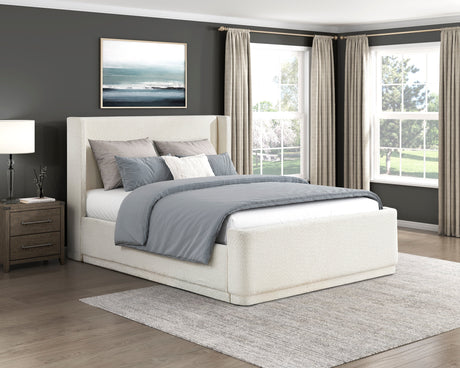 Carmel Beige Eastern King Upholstered Platform Bed by Homelegance at Eve Furniture