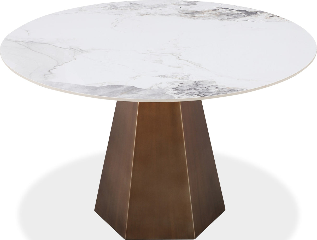 Carmel Chanelle/Bronze Stone Top Round Dining Table by Modus Furniture at Eve Furniture