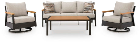 Carmel Highlands Dark Brown Outdoor Sofa,Chairs,Table (Set of 4) by Ashley at Eve Furniture