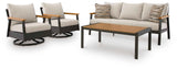 Carmel Highlands Dark Brown Outdoor Sofa,Chairs,Table (Set of 4) by Ashley at Eve Furniture