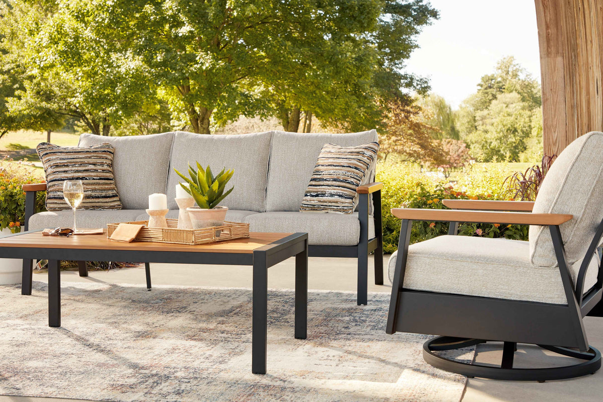 Carmel Highlands Dark Brown Outdoor Sofa,Chairs,Table (Set of 4) by Ashley at Eve Furniture