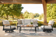 Carmel Highlands Dark Brown Outdoor Sofa,Chairs,Table (Set of 4) by Ashley at Eve Furniture