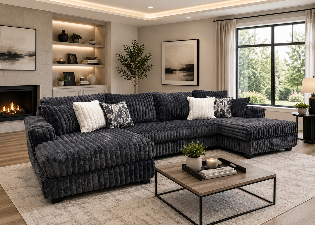 Carnaby Charcoal Double Chaise Sectional by Happy Homes at Eve Furniture