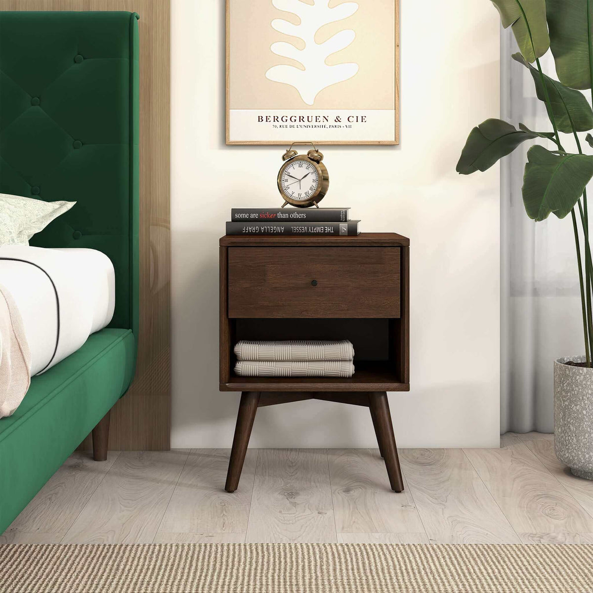Caroline Mid Century Modern Style Night Stand 1-Drawer by Ashcroft Furniture at Eve Furniture