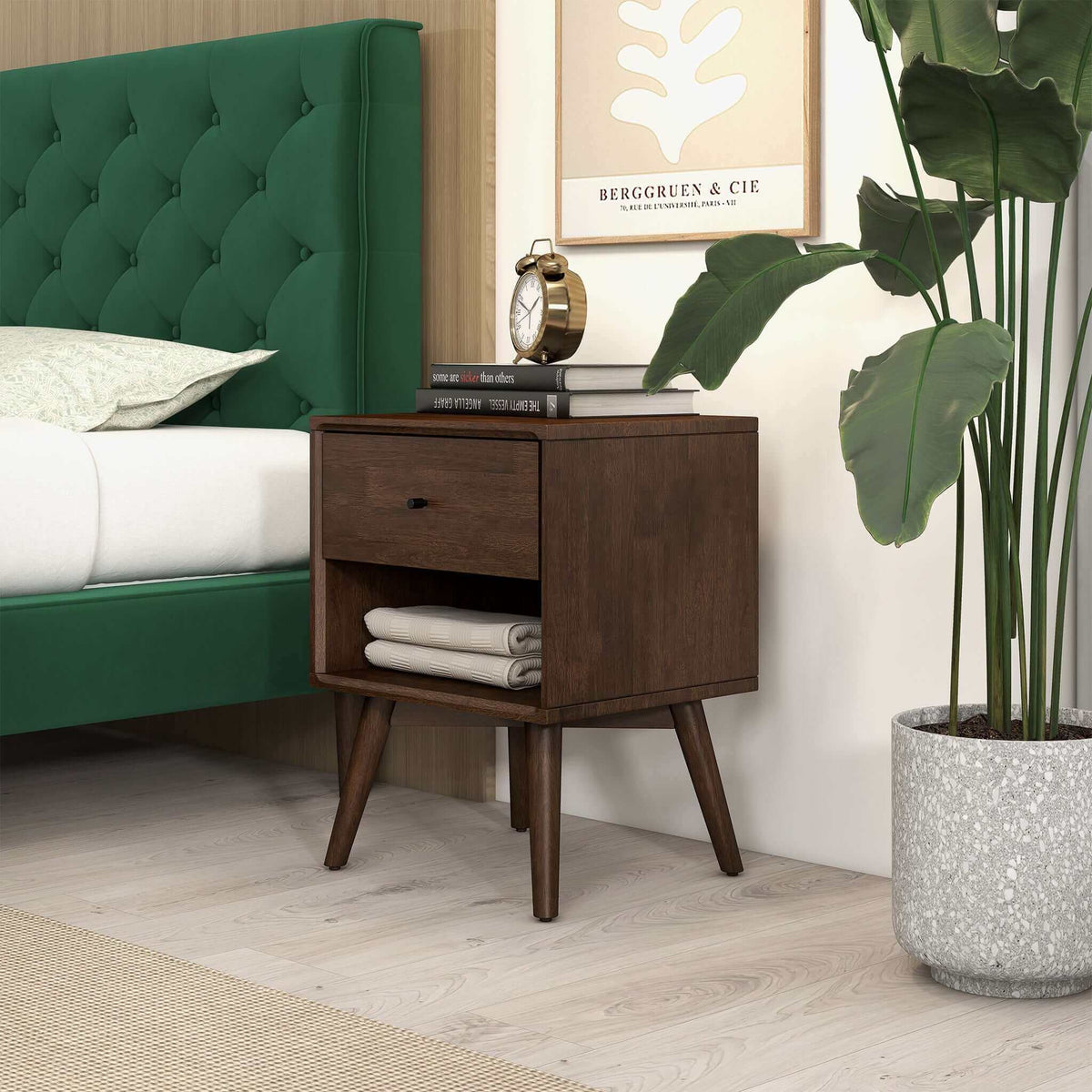 Caroline Mid Century Modern Style Night Stand 1-Drawer by Ashcroft Furniture at Eve Furniture