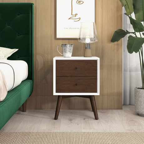 Caroline Mid Century Modern Style White Night Stand 2-Drawer by Ashcroft Furniture at Eve Furniture