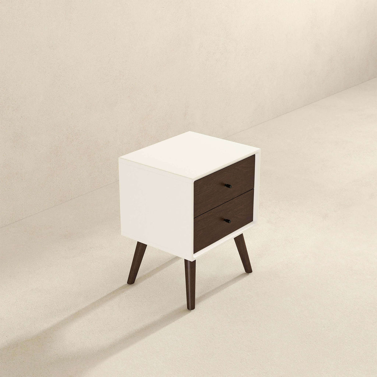 Caroline Mid Century Modern Style White Night Stand 2-Drawer by Ashcroft Furniture at Eve Furniture