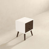 Caroline Mid Century Modern Style White Night Stand 2-Drawer by Ashcroft Furniture at Eve Furniture