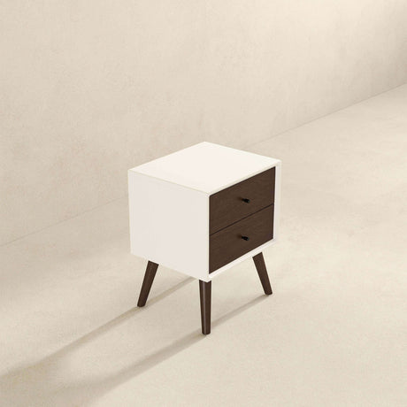 Caroline Mid Century Modern Style White Night Stand 2-Drawer by Ashcroft Furniture at Eve Furniture