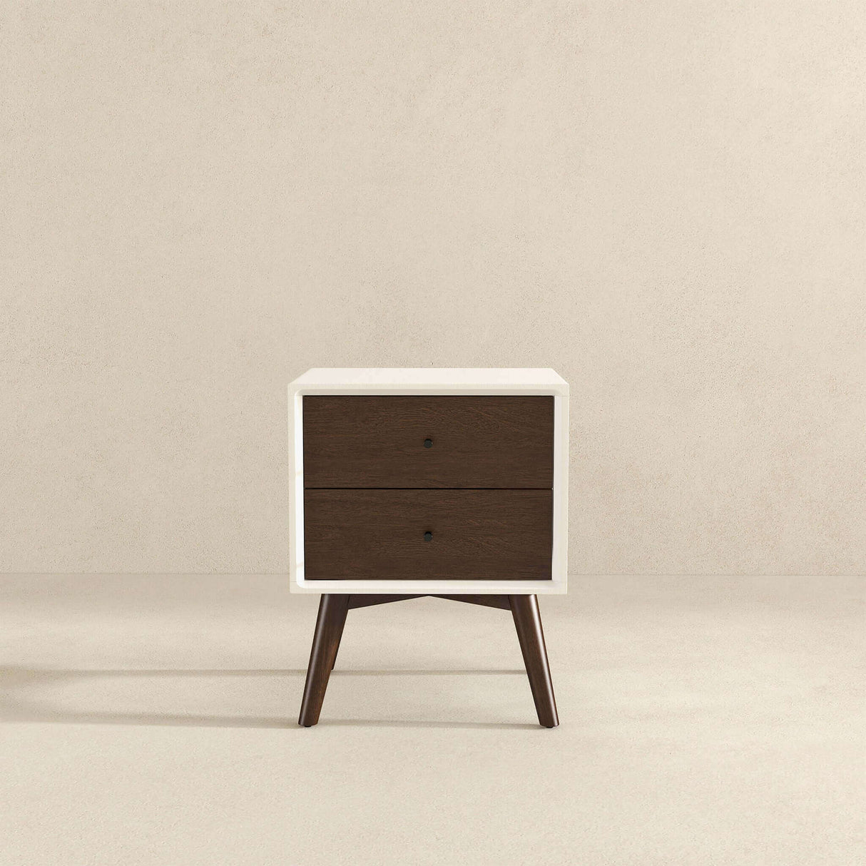 Caroline Mid Century Modern Style White Night Stand 2-Drawer by Ashcroft Furniture at Eve Furniture
