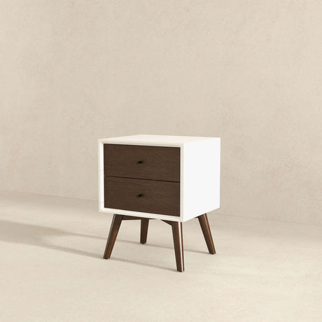 Caroline Mid Century Modern Style White Night Stand 2-Drawer by Ashcroft Furniture at Eve Furniture