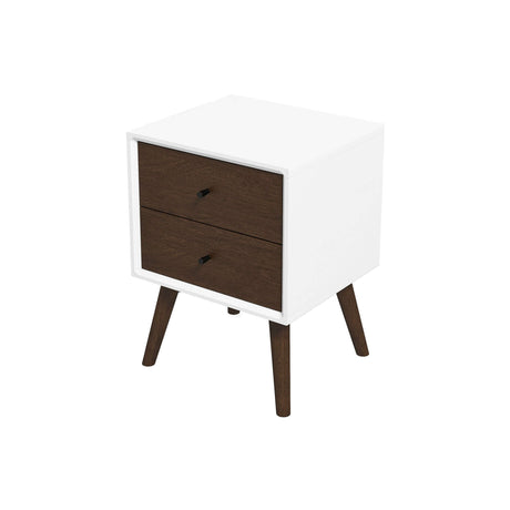 Caroline Mid Century Modern Style White Night Stand 2-Drawer by Ashcroft Furniture at Eve Furniture