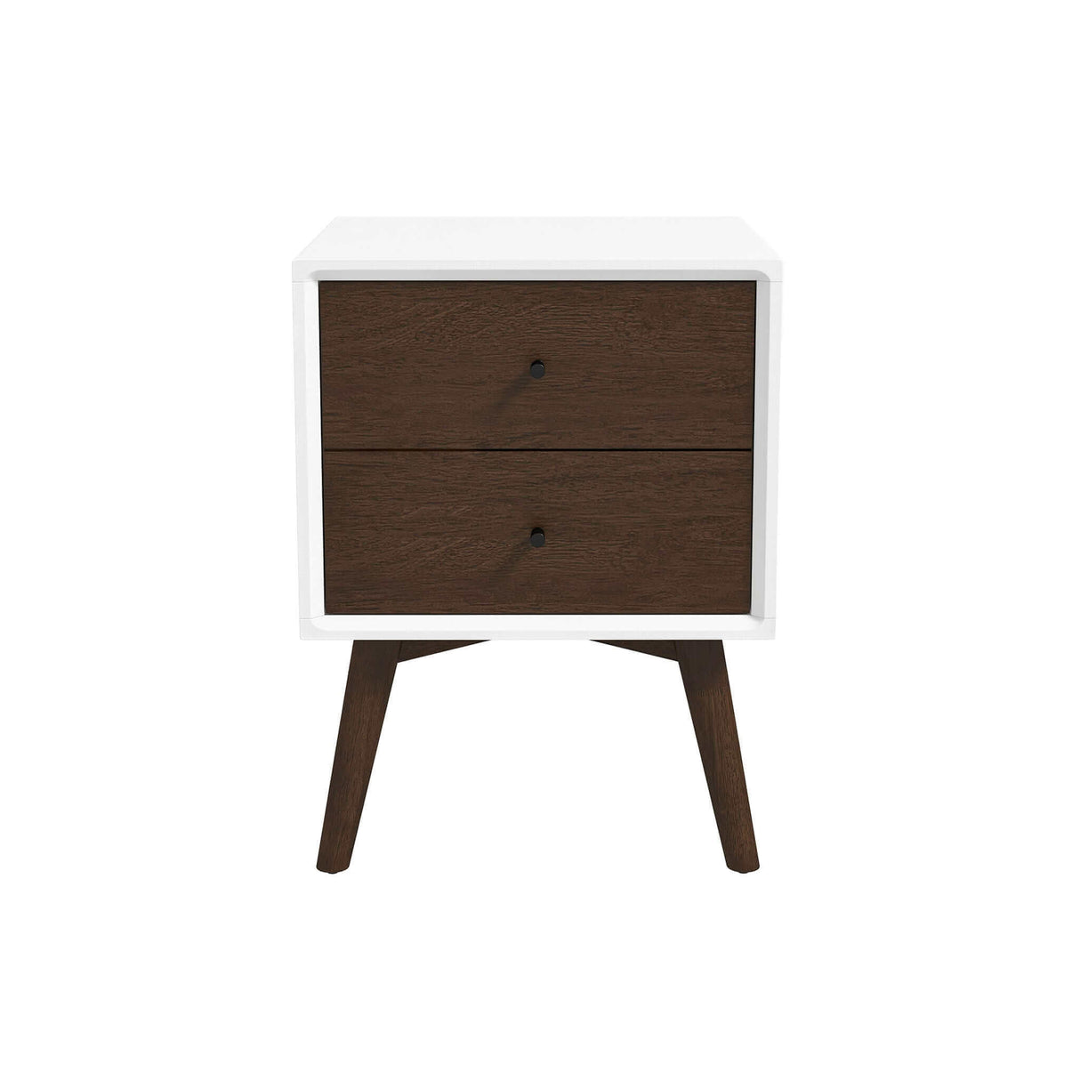 Caroline Mid Century Modern Style White Night Stand 2-Drawer by Ashcroft Furniture at Eve Furniture