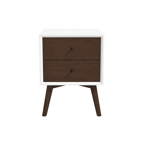 Caroline Mid Century Modern Style White Night Stand 2-Drawer by Ashcroft Furniture at Eve Furniture