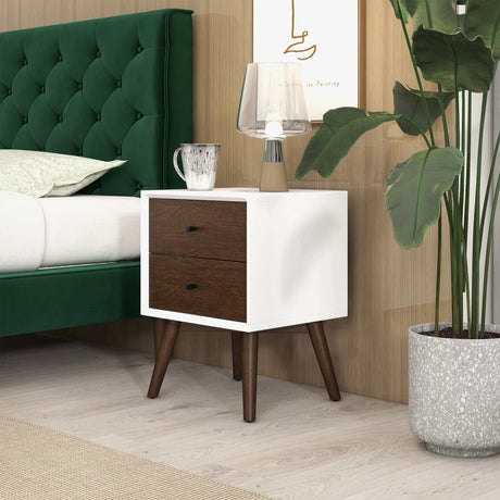 Caroline Mid Century Modern Style White Night Stand 2-Drawer by Ashcroft Imports at Eve Furniture