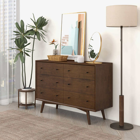 Caroline Mid Century Modern Walnut Dresser 6 Drawer by Ashcroft Furniture at Eve Furniture
