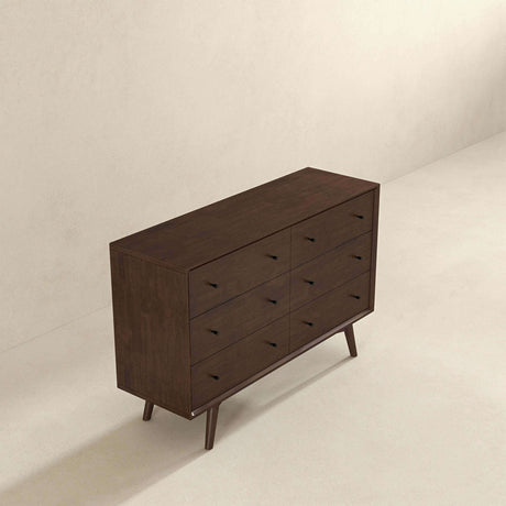 Caroline Mid Century Modern Walnut Dresser 6 Drawer by Ashcroft Furniture at Eve Furniture