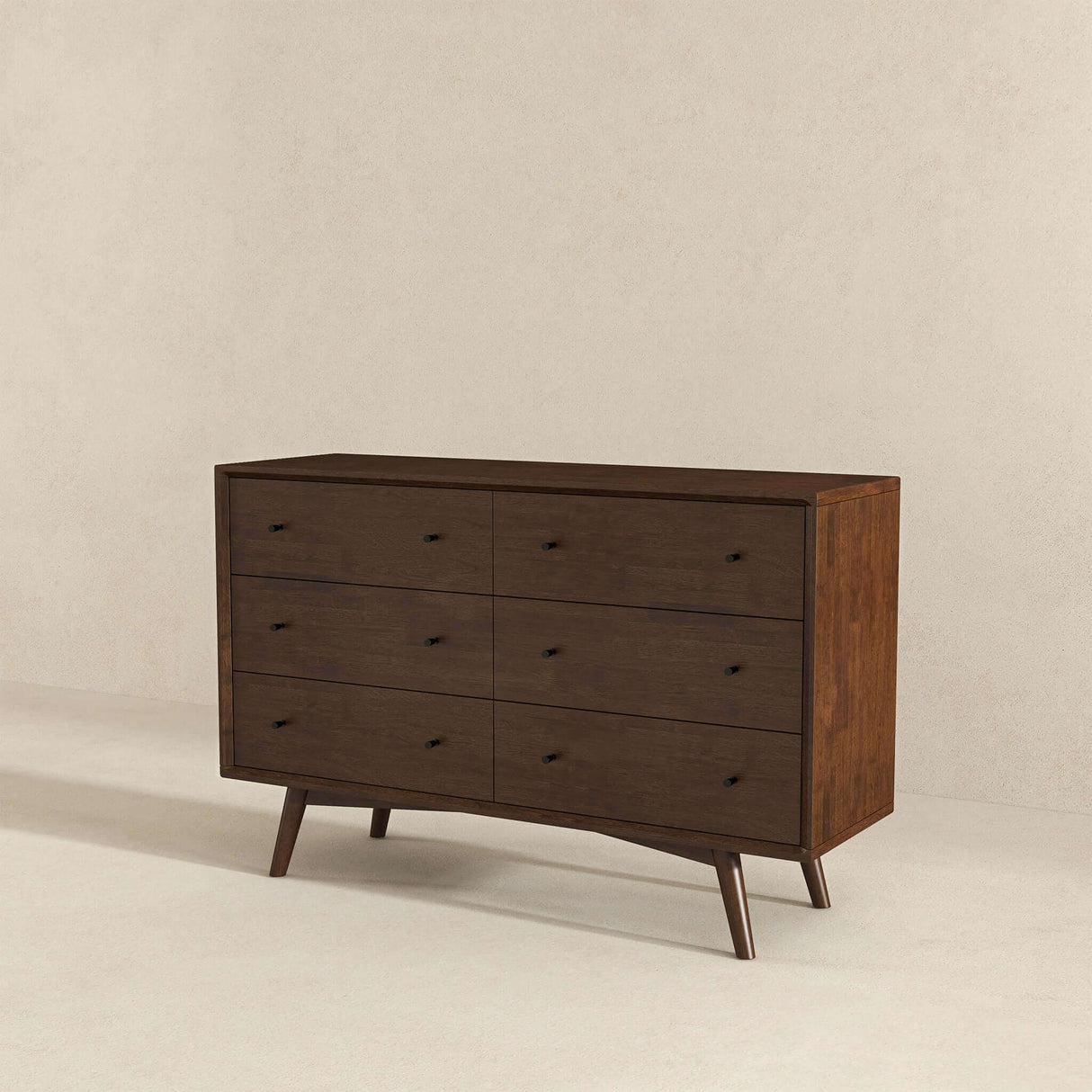 Caroline Mid Century Modern Walnut Dresser 6 Drawer by Ashcroft Furniture at Eve Furniture