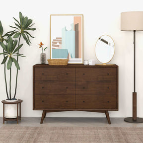 Caroline Mid Century Modern Walnut Dresser 6 Drawer by Ashcroft Furniture at Eve Furniture