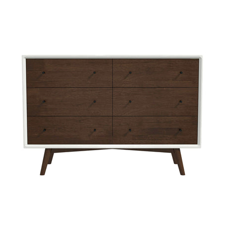 Caroline Mid-Century Modern White Dresser 6 Drawer by Ashcroft Furniture at Eve Furniture