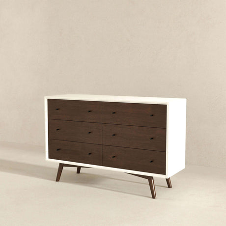 Caroline Mid-Century Modern White Dresser 6 Drawer by Ashcroft Furniture at Eve Furniture