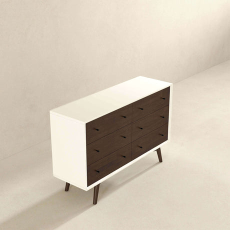 Caroline Mid-Century Modern White Dresser 6 Drawer by Ashcroft Furniture at Eve Furniture
