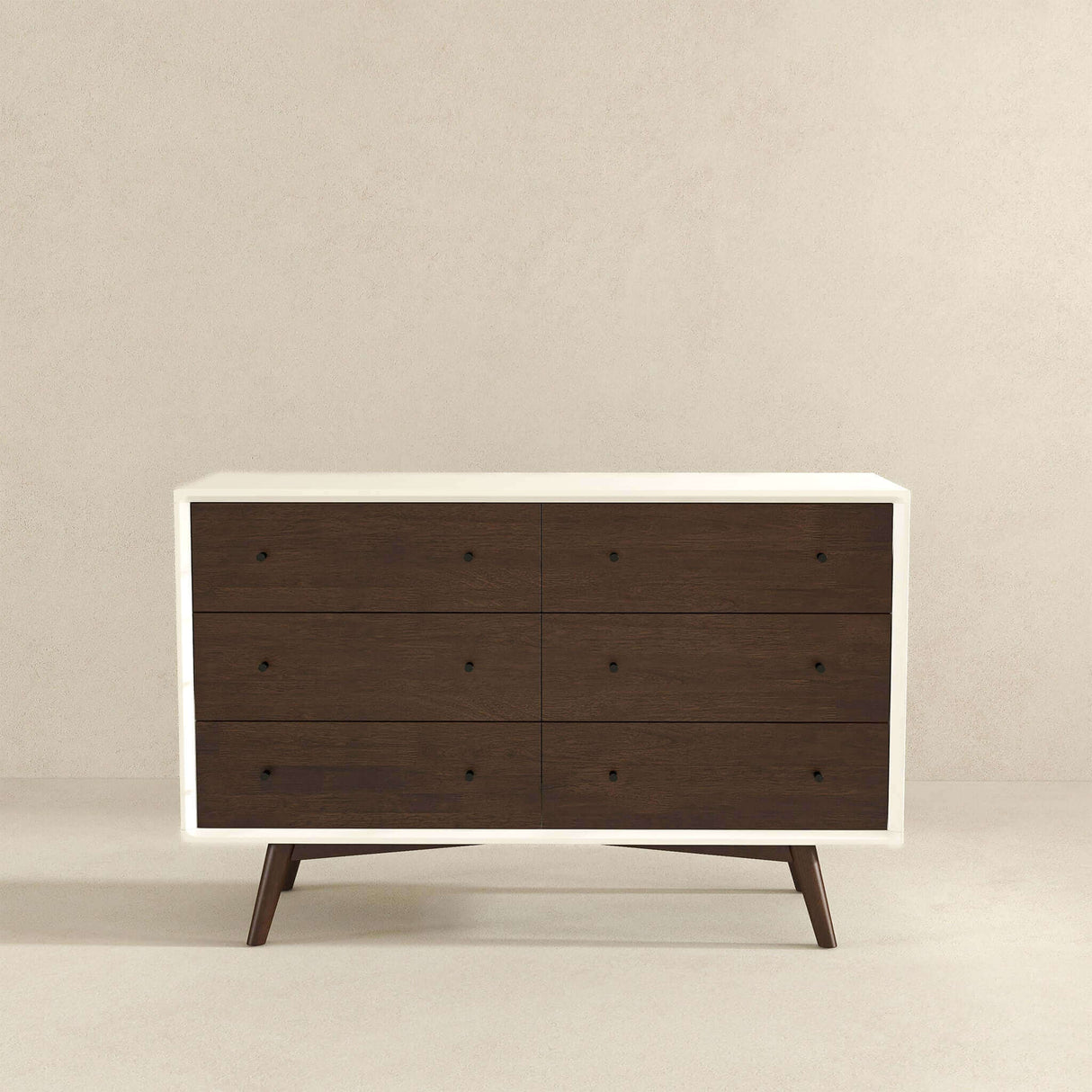 Caroline Mid-Century Modern White Dresser 6 Drawer by Ashcroft Furniture at Eve Furniture