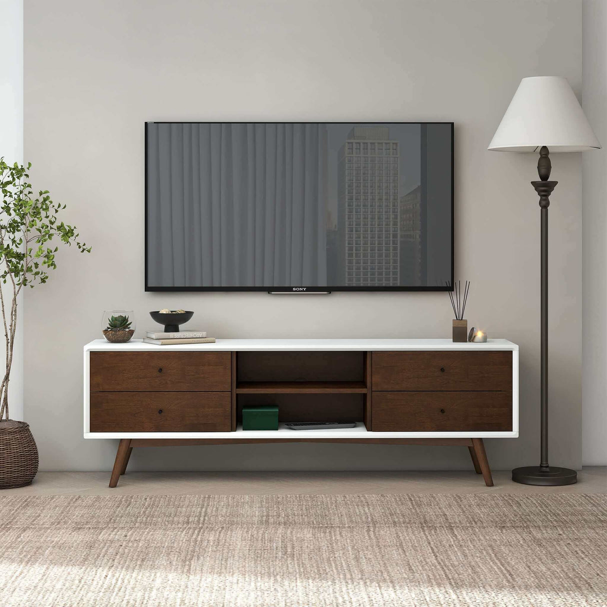Caroline Walnut White TV Stand Up To 72" by Ashcroft Furniture at Eve Furniture