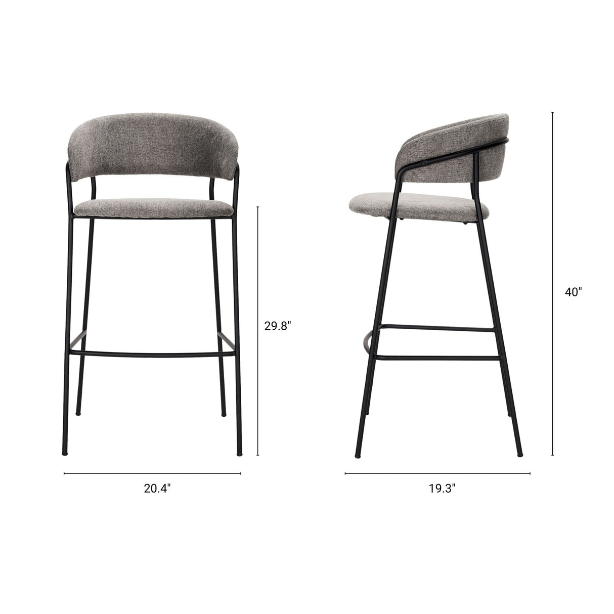 Carolyn Bar Stool w/ Gray Fabric & Matte Black Metal by Mercana at Eve Furniture