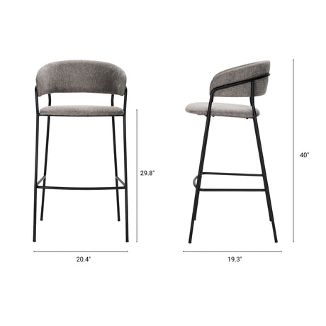 Carolyn Bar Stool w/ Gray Fabric & Matte Black Metal by Mercana at Eve Furniture
