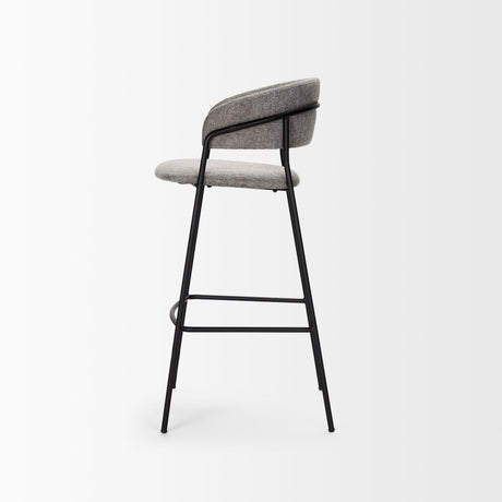 Carolyn Bar Stool w/ Gray Fabric & Matte Black Metal by Mercana at Eve Furniture