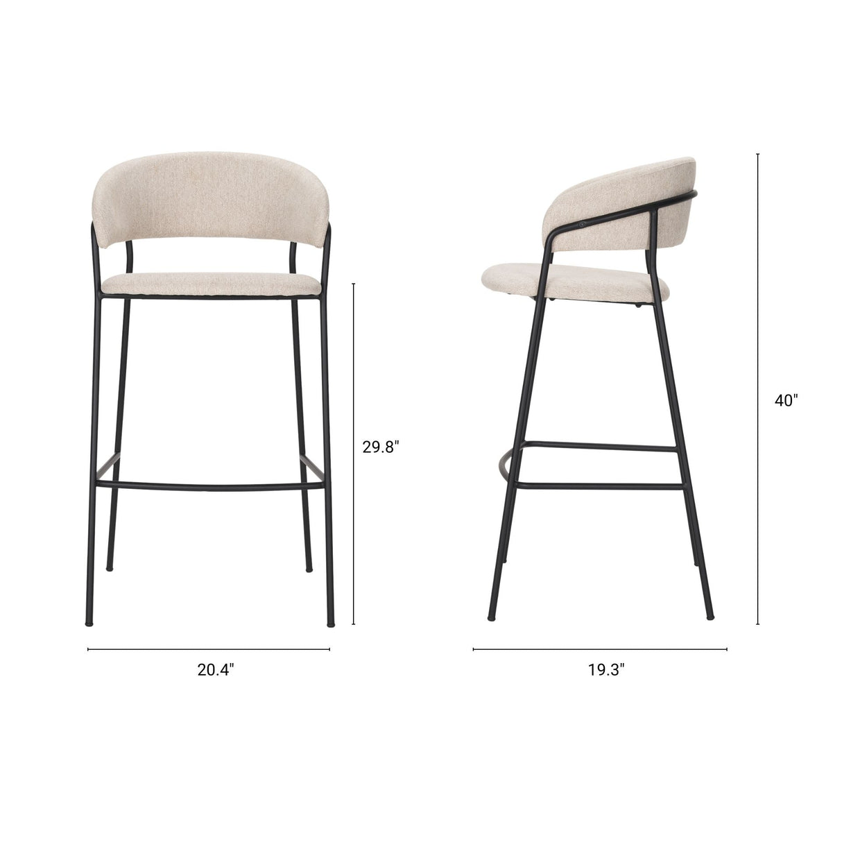 Carolyn Bar Stool w/ Oatmeal Fabric & Matte Black Metal by Mercana at Eve Furniture