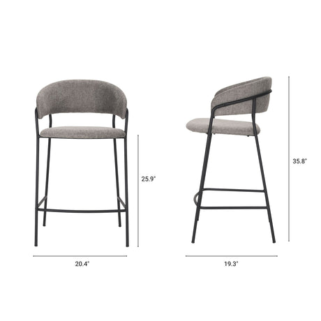 Carolyn Counter Stool w/ Gray Fabric & Matte Black Metal by Mercana at Eve Furniture