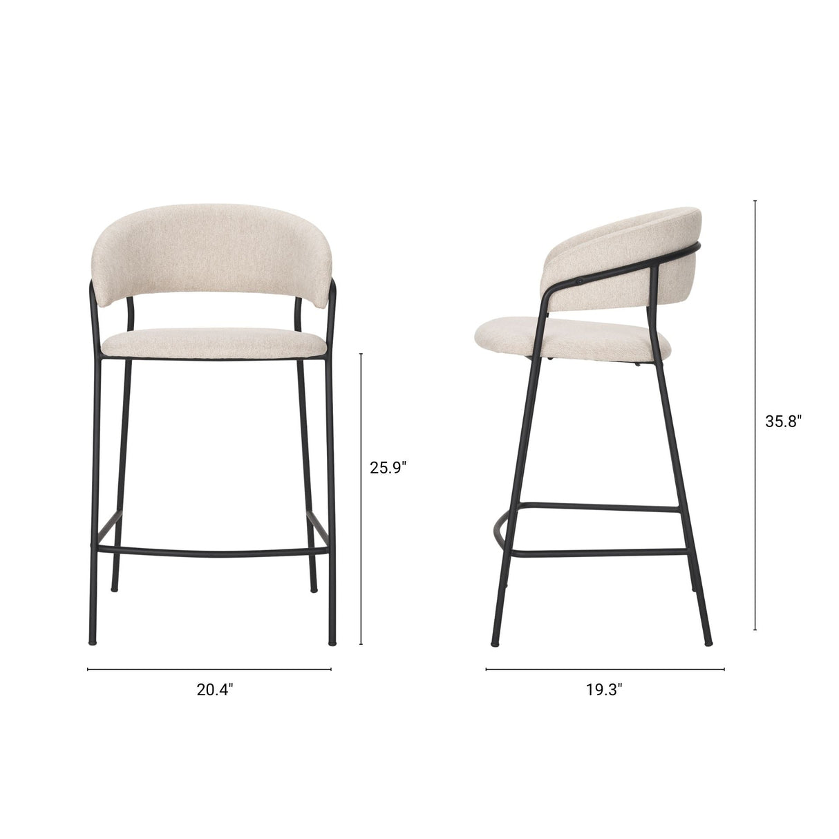 Carolyn Counter Stool w/ Oatmeal Fabric & Matte Black Metal by Mercana at Eve Furniture