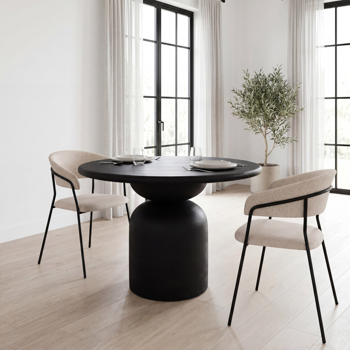Carolyn Dining Chair w/ Oatmeal Fabric & Matte Black Metal, Set of 2 by Mercana at Eve Furniture