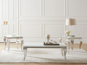 Carone White 3-Piece Glass Top Coffee and End Table Set by Coaster at Eve Furniture