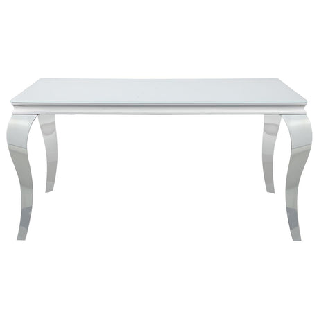Carone White/Chrome Glass Top Dining Table by Coaster at Eve Furniture