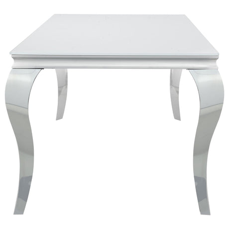 Carone White/Chrome Glass Top Dining Table by Coaster at Eve Furniture