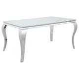 Carone White/Chrome Glass Top Dining Table by Coaster at Eve Furniture