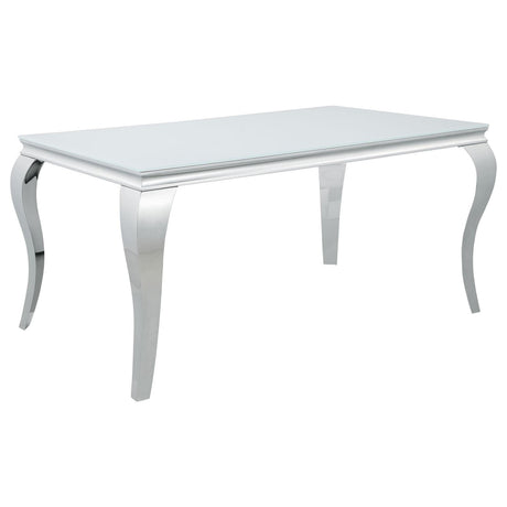 Carone White/Chrome Glass Top Dining Table by Coaster at Eve Furniture